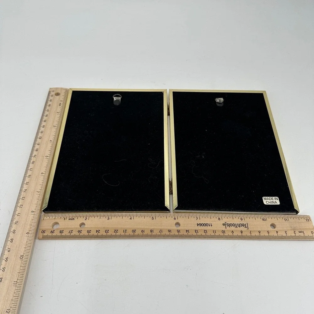 Gold Tone Double Hinged Picture Frame 5x7 Desktop Display Photos Vintage